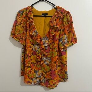 Women’s J. Crew V-Neck Ruffled Top In Glorious Sunset Floral Print Size Medium